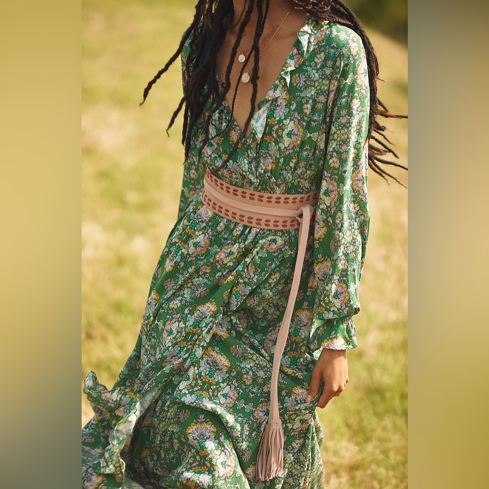 NWT Anthropologie Floral Maxi Dress Ruffle Long Sleeves